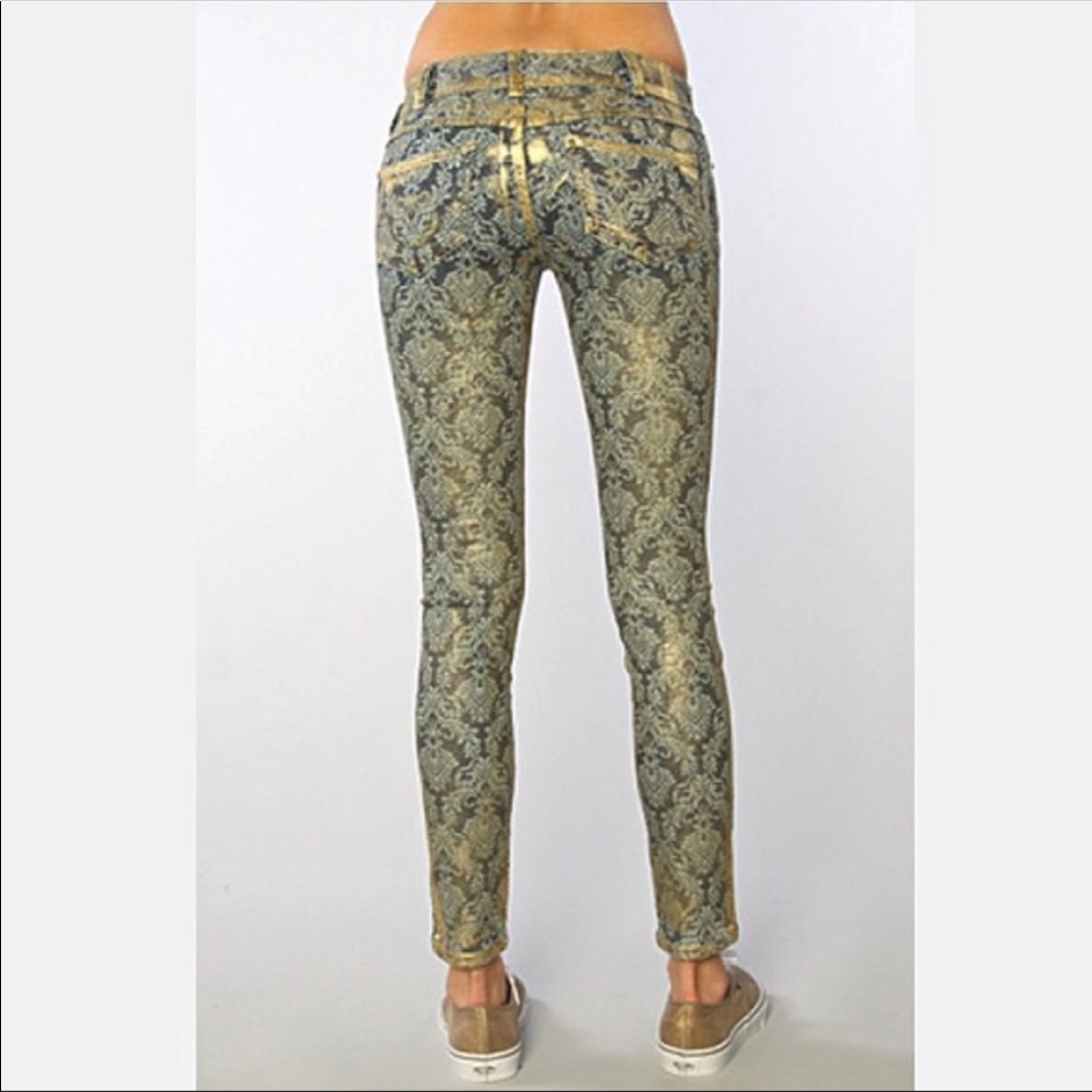 Free people gold foil printed jeans size 24